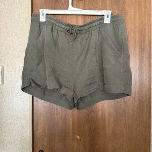 Olive green linen shorts